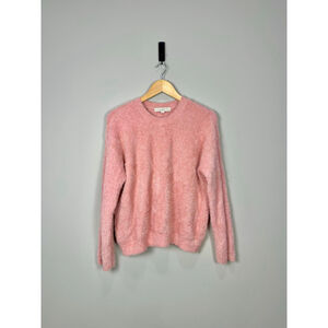 Women's LOFT Pink & Gold Metallic Fuzzy Crew Neck Sweater Size L